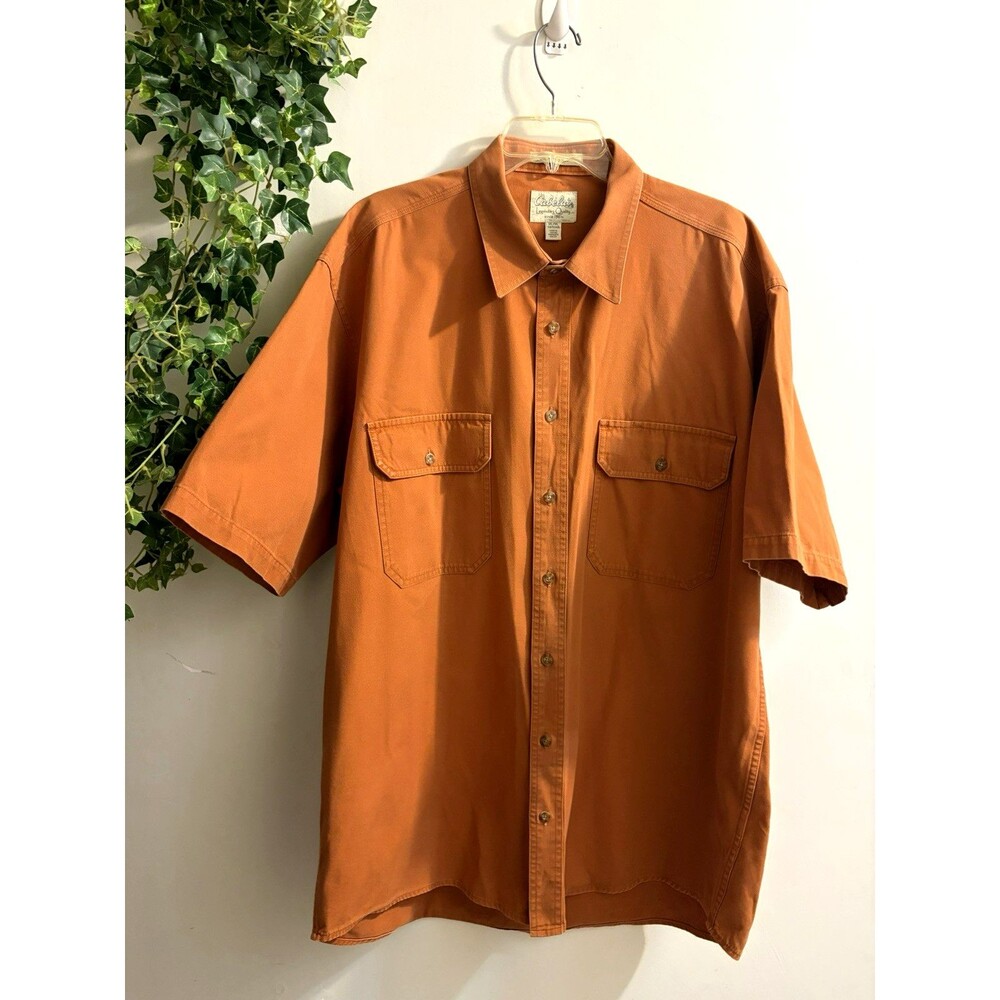 Cabela's Hunting Shirt Mens Sz XL Brown Stonewash Canvas Heavy Duty Short Sleeve